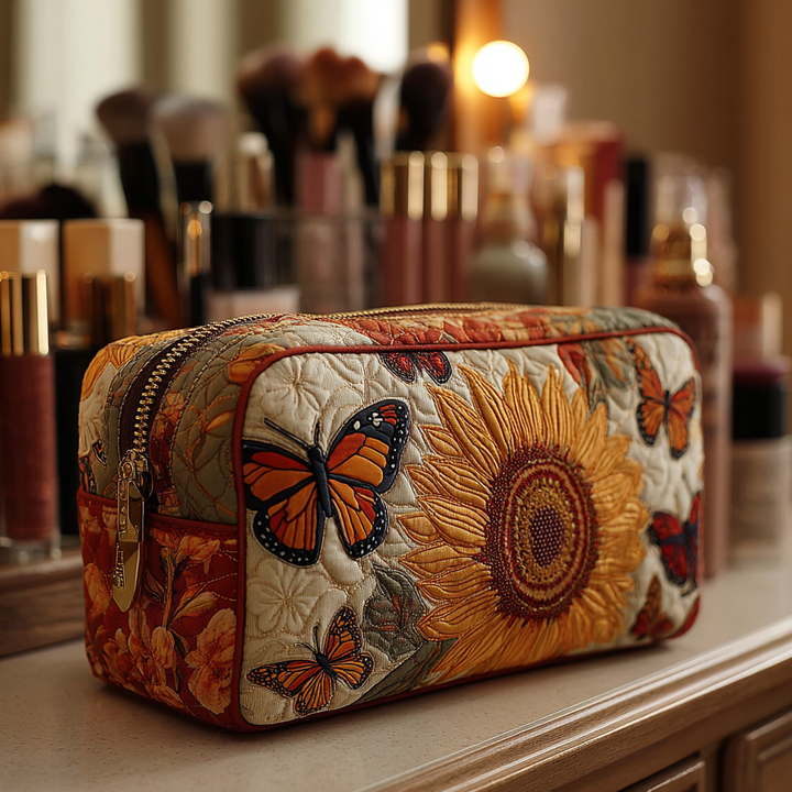 Cassie - Quilted Toiletry Bag - Refined Butterflies