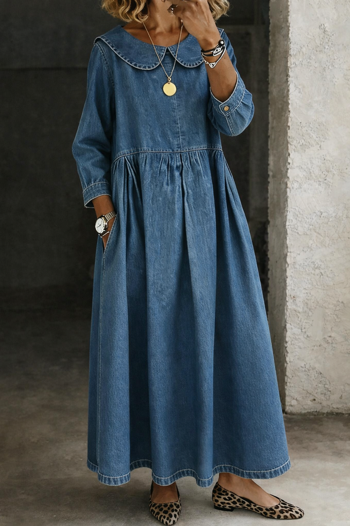 Clara™ | Džínová šaty s golierom Peter Pan