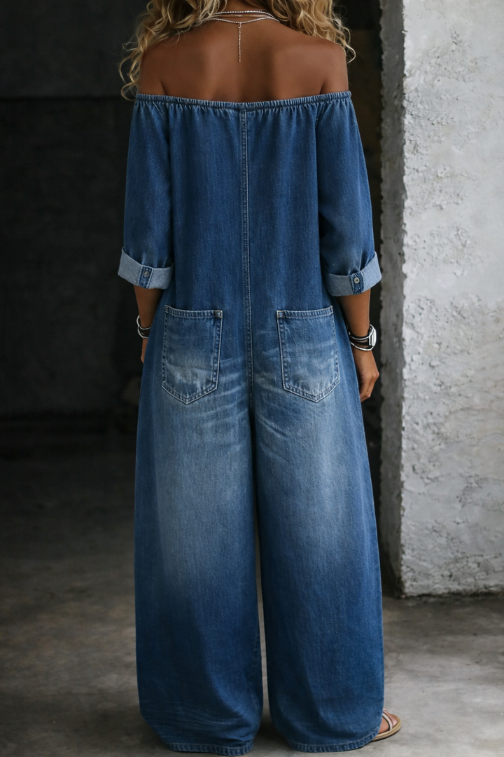 Elena™ | Kombinéza z mäkkého denimu s odhalenými ramenami