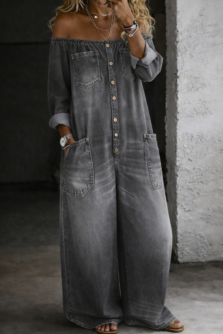 Elena™ | Kombinéza z mäkkého denimu s odhalenými ramenami