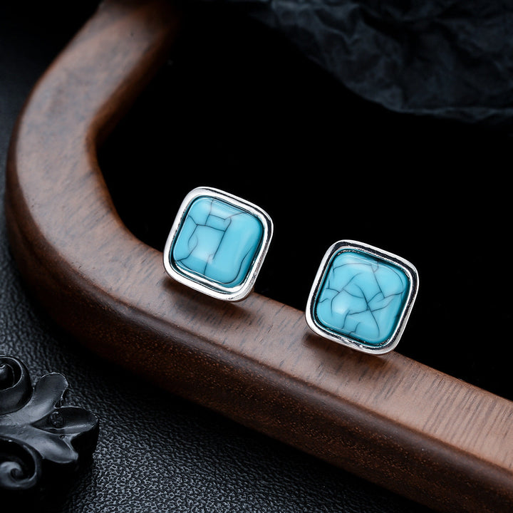Clous carrés turquoise | Or blanc