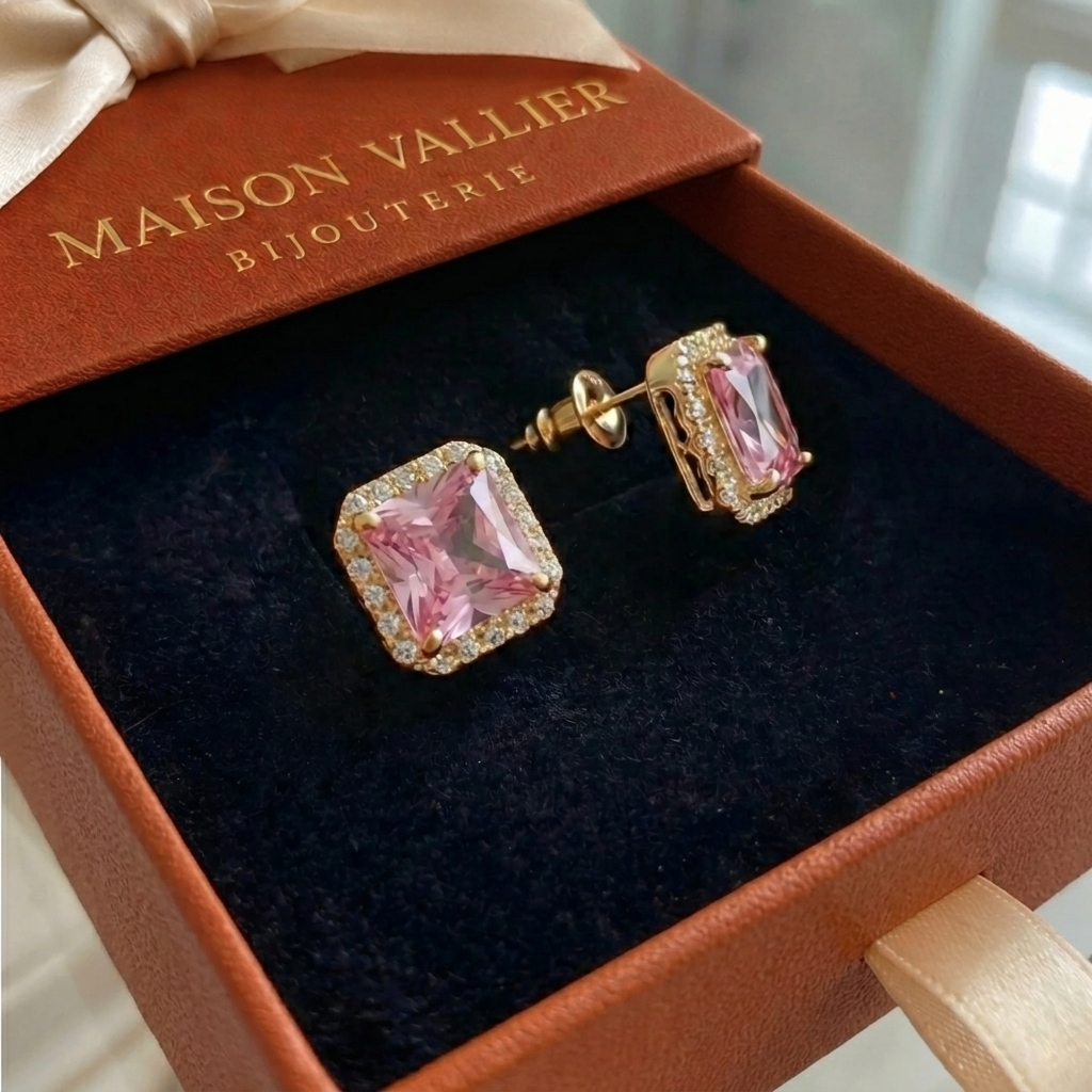 Clous d'oreilles en saphir rose pavé | Or