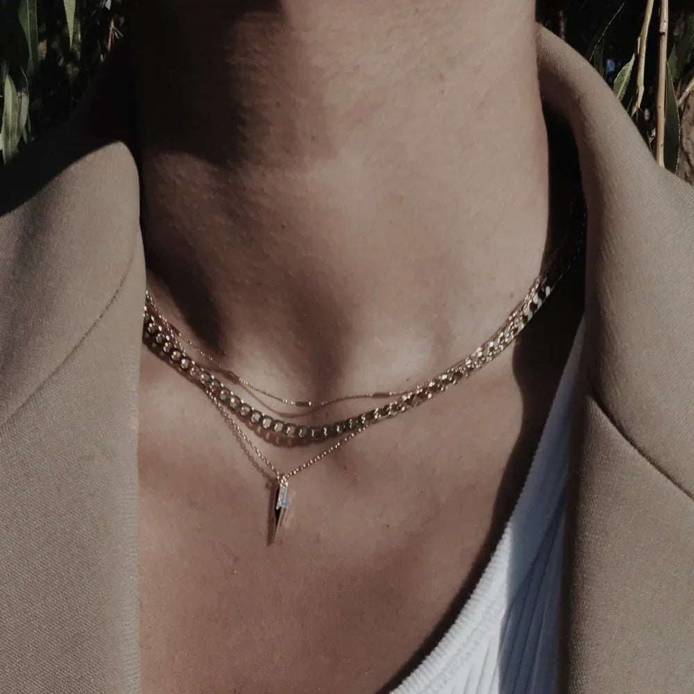 Collier chaîne à maillons Plat | Or blanc