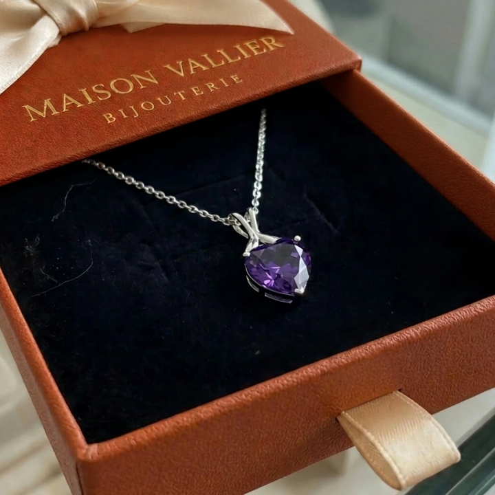 Collier cœur de violette | Or blanc