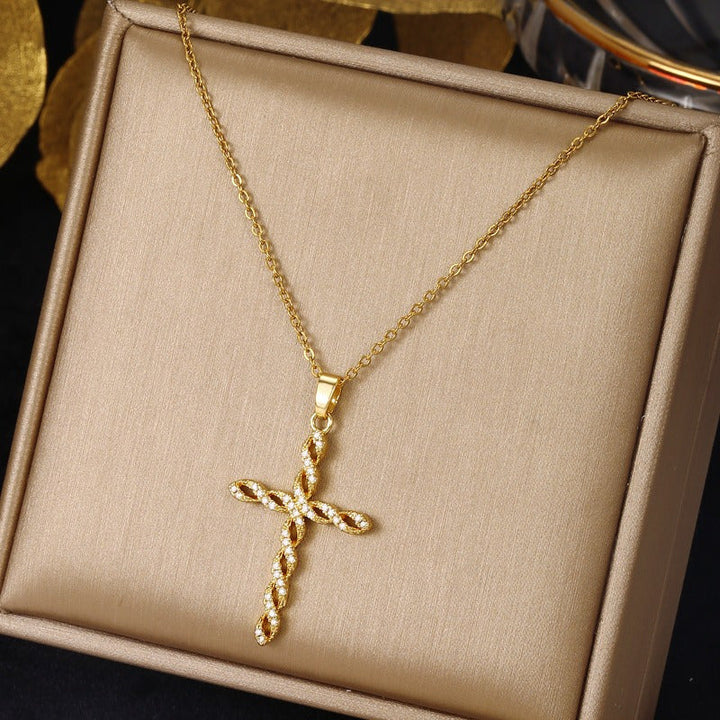 Collier croisé torsade en cristal | Or