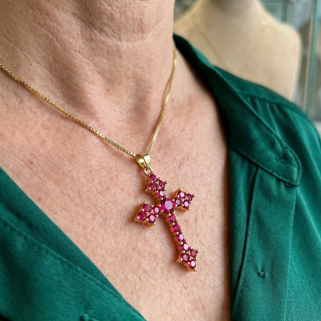 Collier croisé en grappe rose | Or