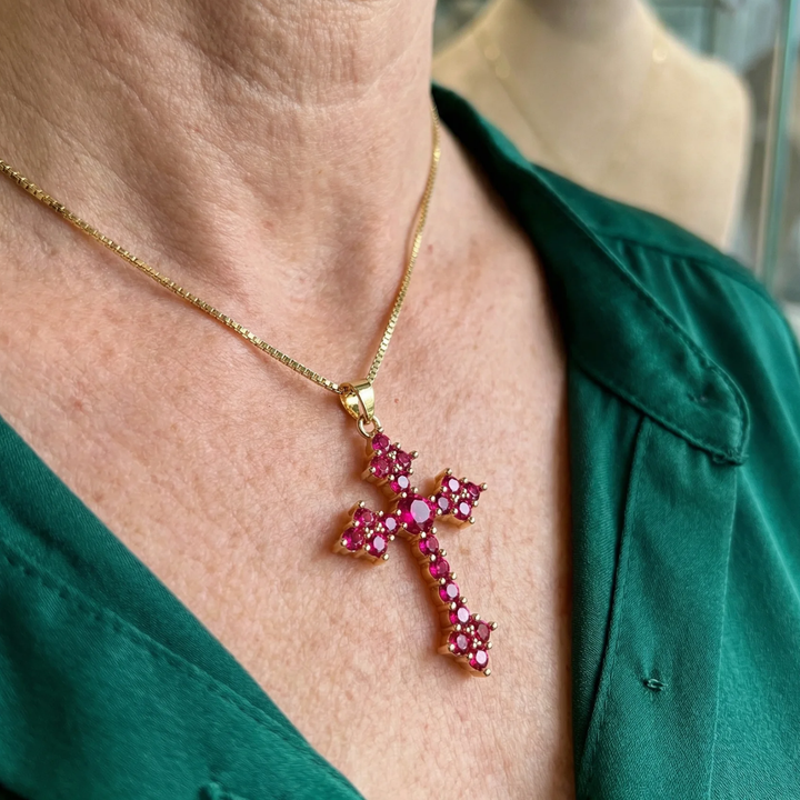 Collier croisé en grappe rose | Or