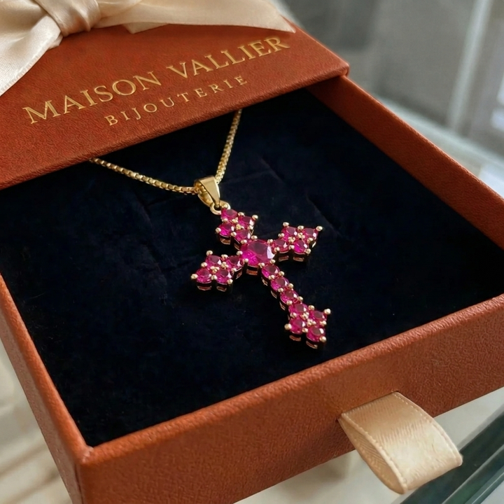 Collier croisé en grappe rose | Or