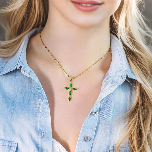 Collier croix émeraude | Or