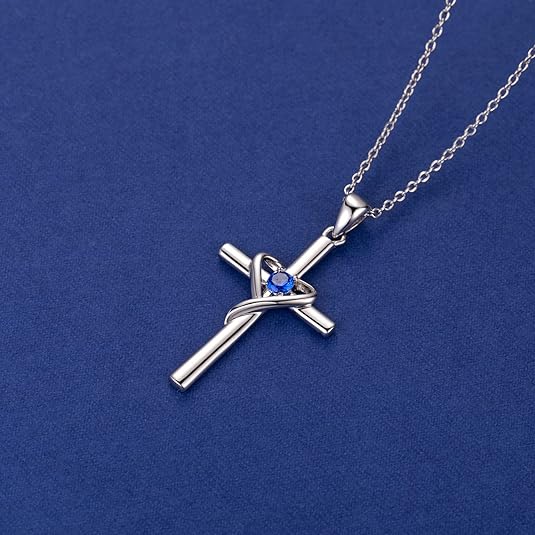 Collier croix saphir | Or blanc