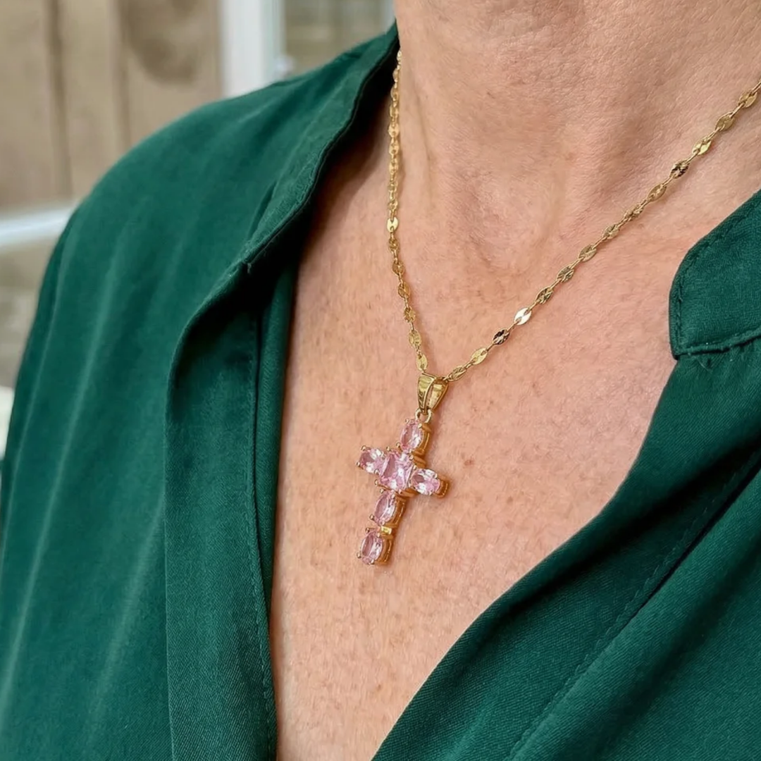 Collier croix de Foi rose | Or