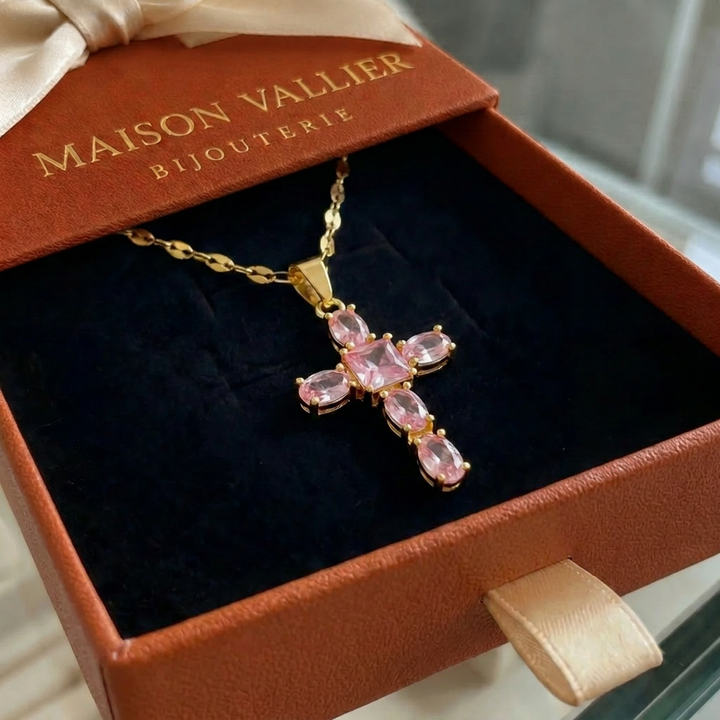 Collier croix de Foi rose | Or