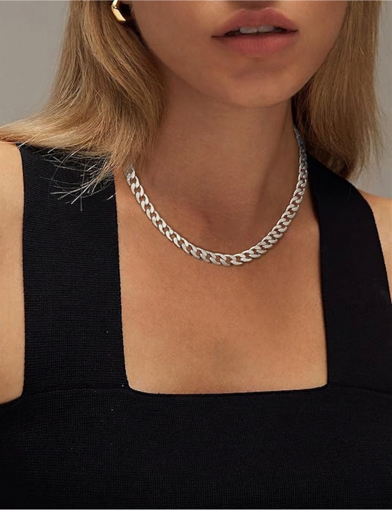 Collier cubain à gros maillons | Or blanc