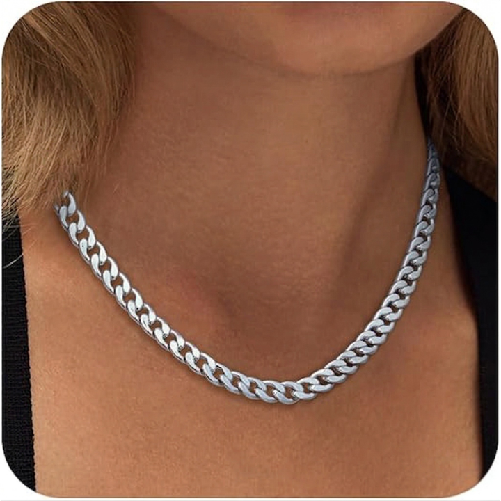 Collier cubain à gros maillons | Or blanc