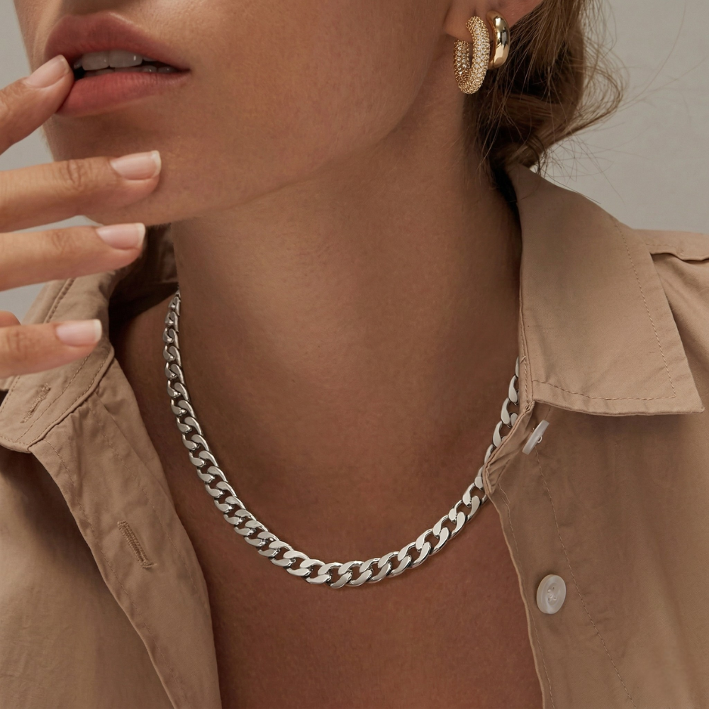 Collier cubain à gros maillons | Or blanc