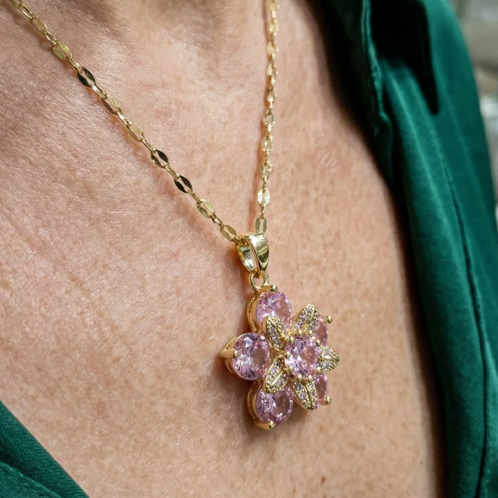 Collier fleur rose Amorea | Or
