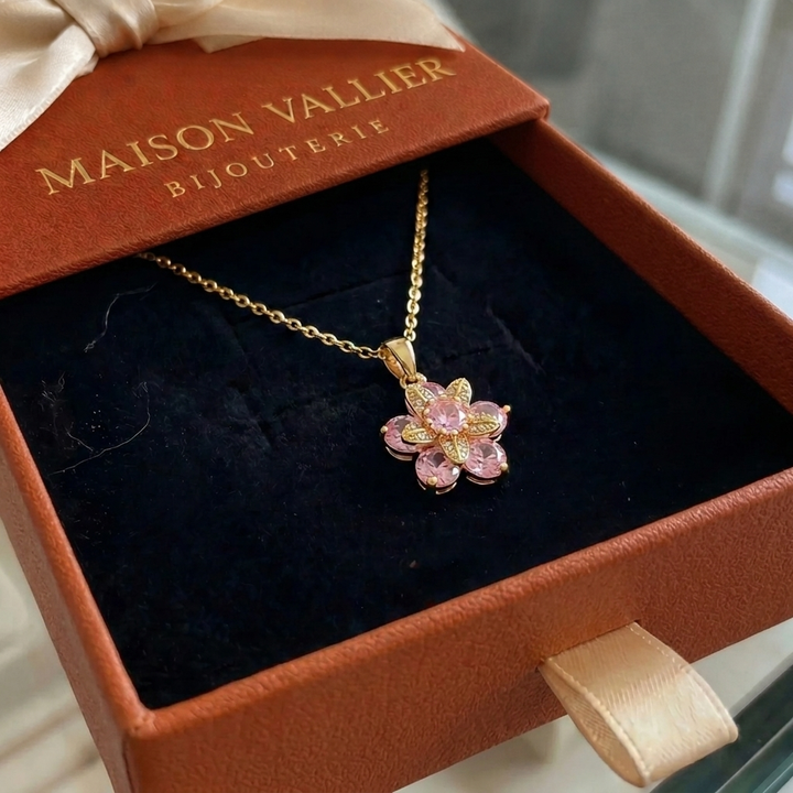 Collier fleur rose Amorea | Or