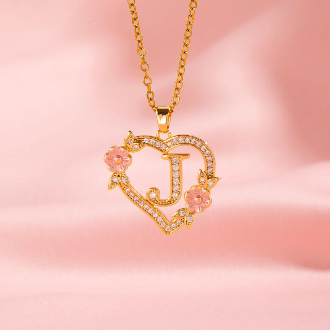 Collier initiale charme floral | Or