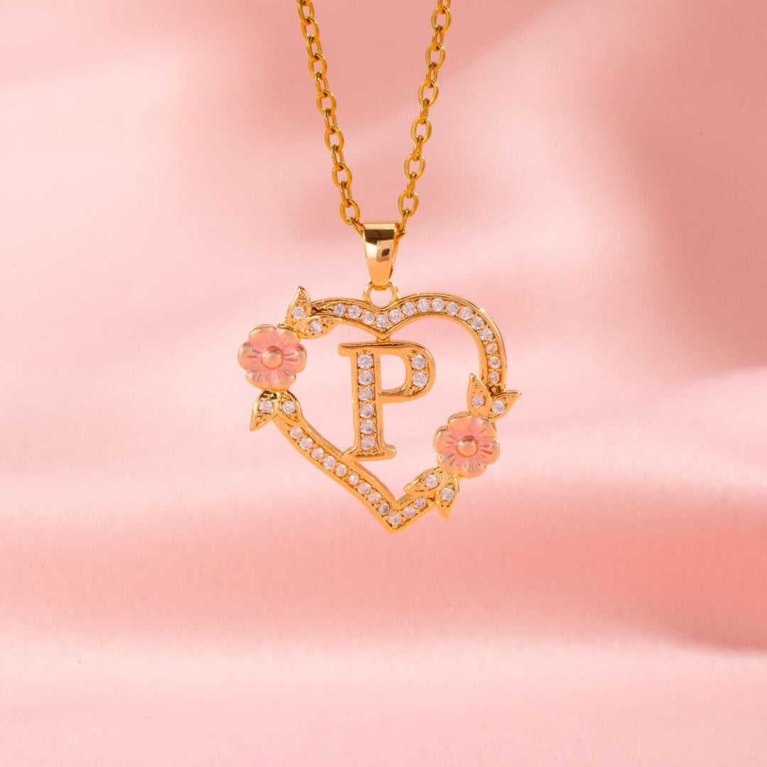 Collier initiale charme floral | Or
