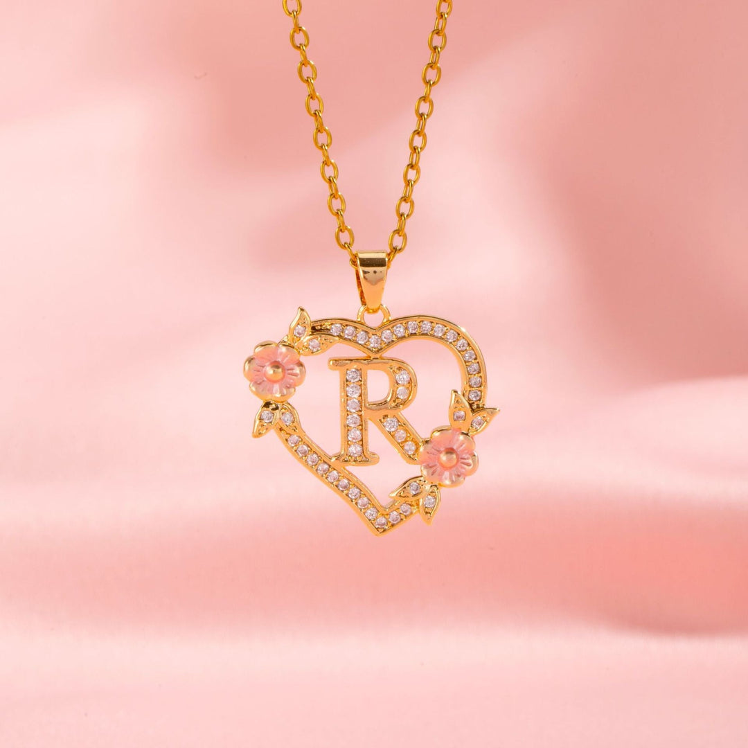 Collier initiale charme floral | Or