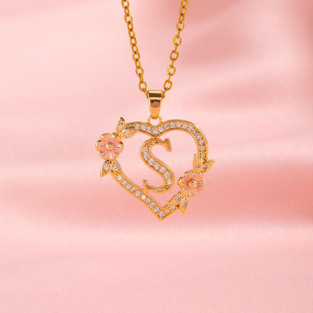 Collier initiale charme floral | Or