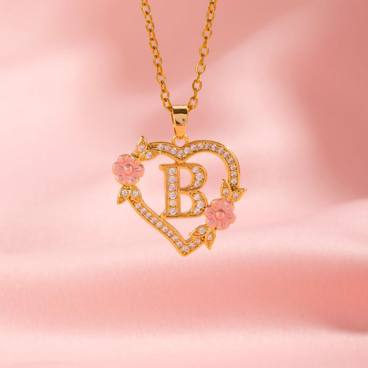 Collier initiale charme floral | Or