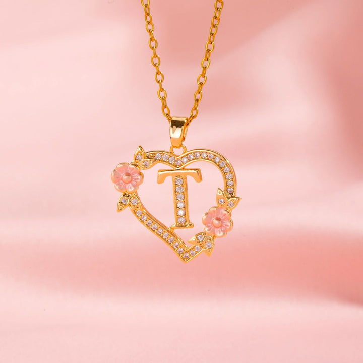 Collier initiale charme floral | Or