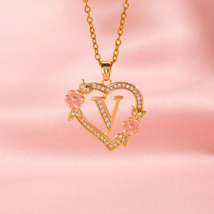Collier initiale charme floral | Or