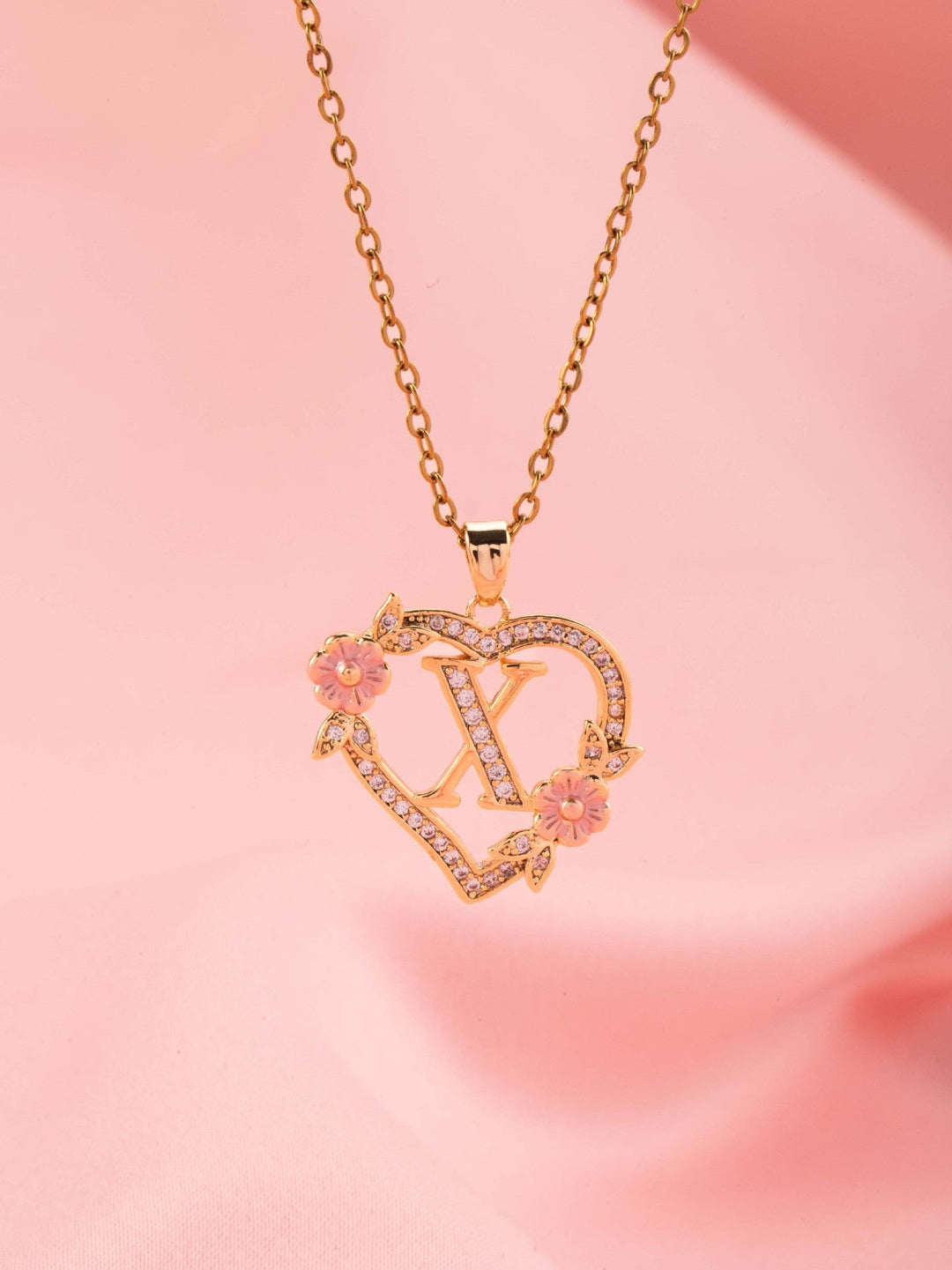 Collier initiale charme floral | Or