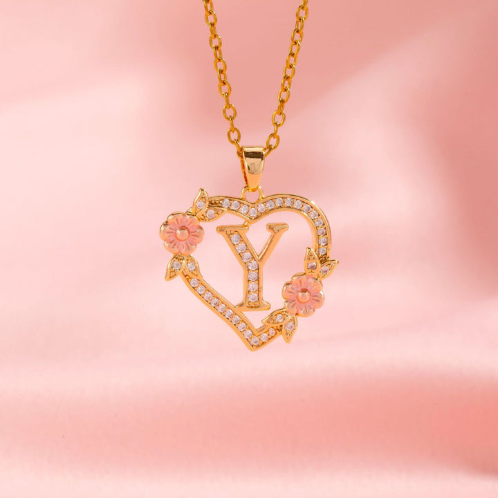 Collier initiale charme floral | Or