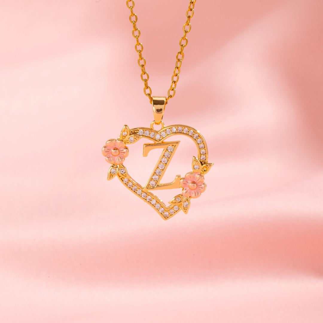 Collier initiale charme floral | Or