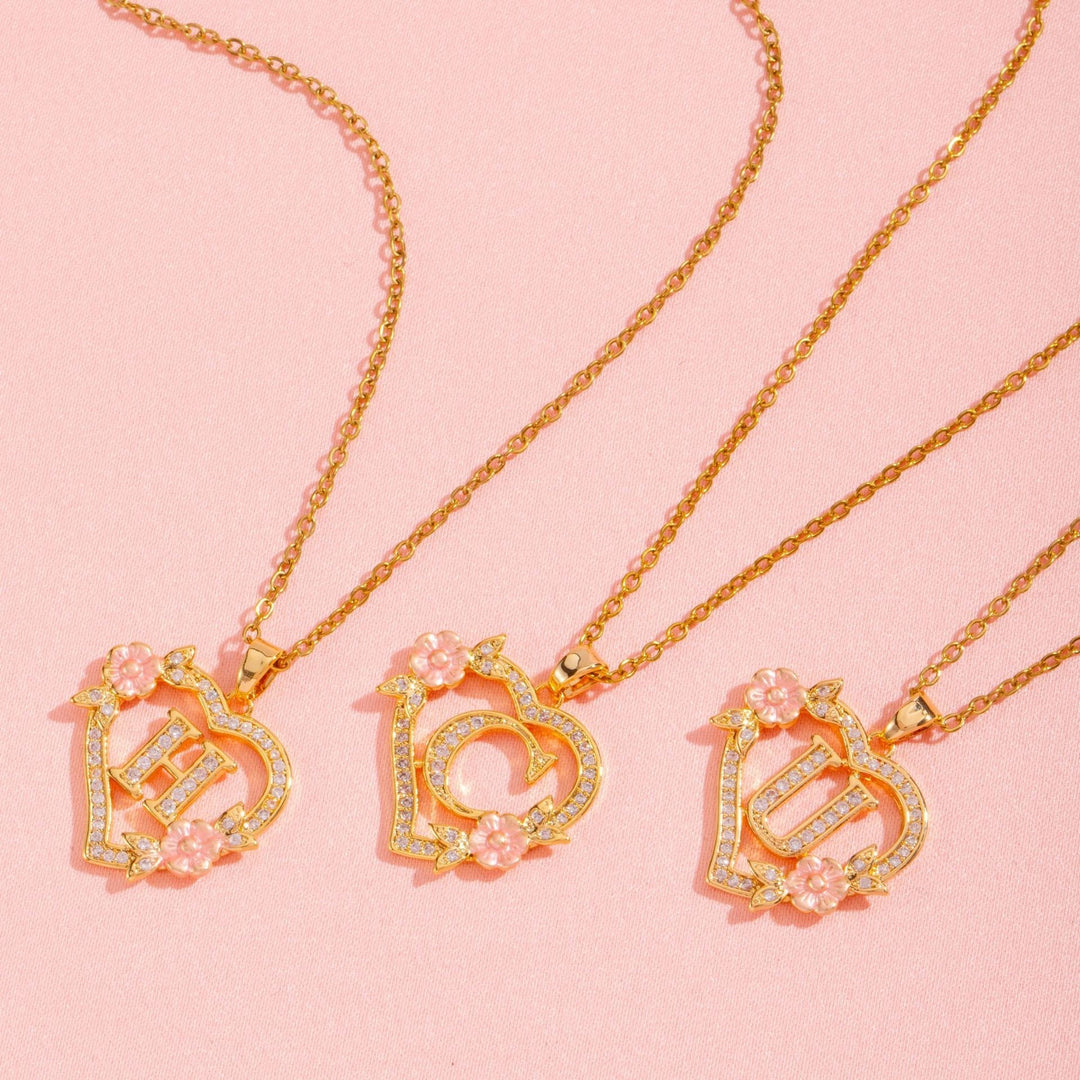 Collier initiale charme floral | Or