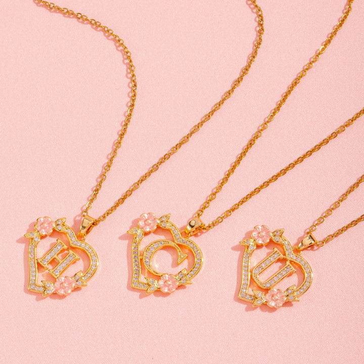 Collier initiale charme floral | Or