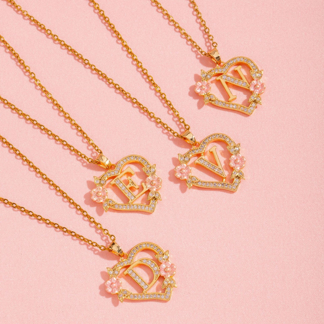 Collier initiale charme floral | Or