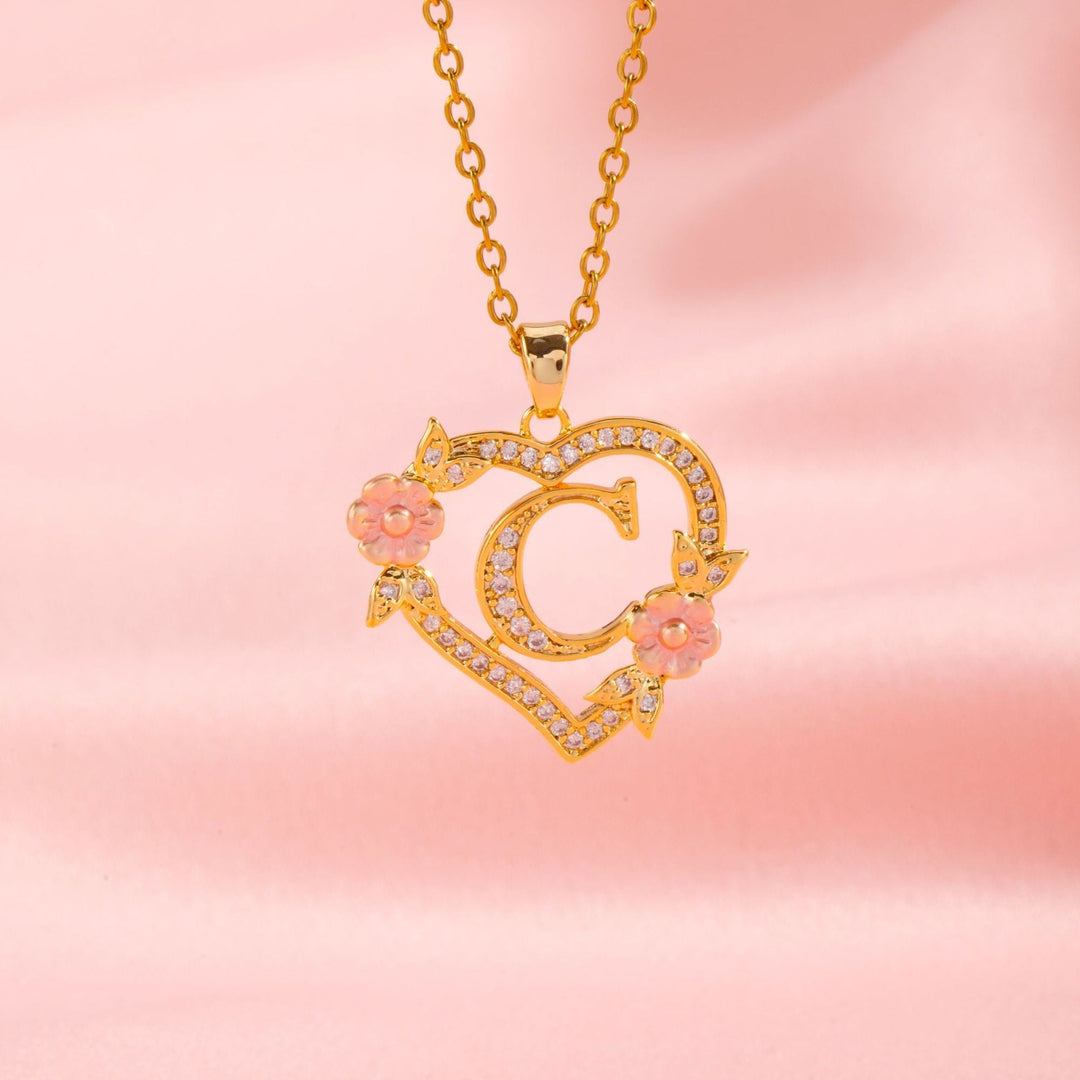 Collier initiale charme floral | Or