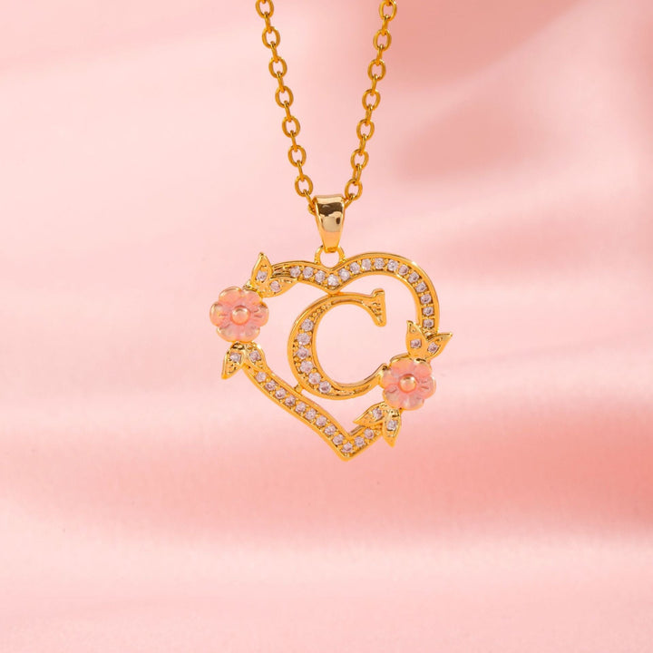 Collier initiale charme floral | Or