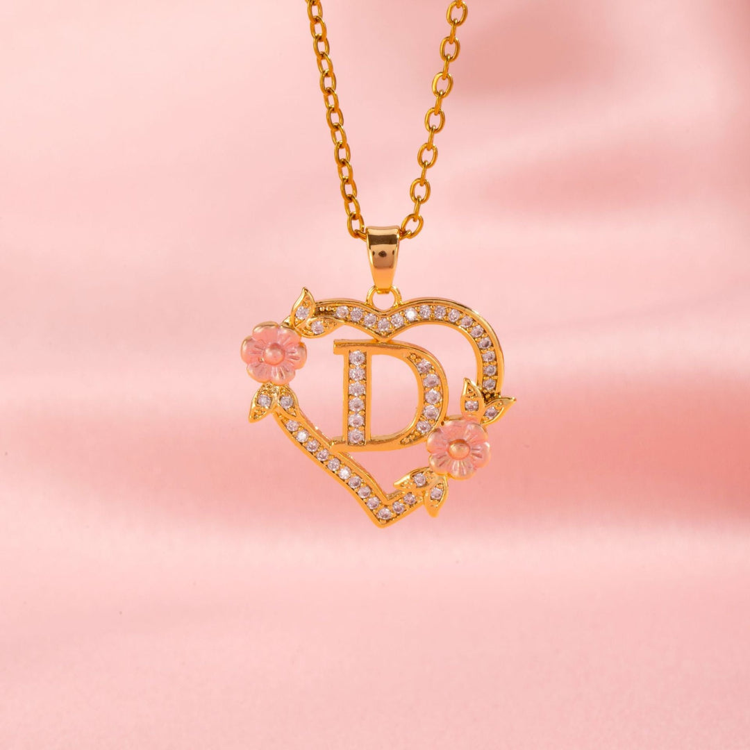Collier initiale charme floral | Or
