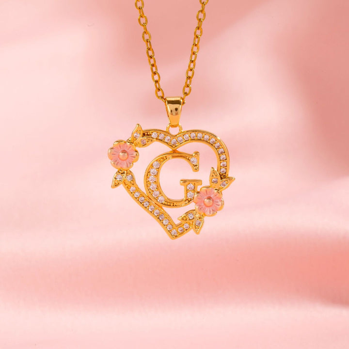 Collier initiale charme floral | Or