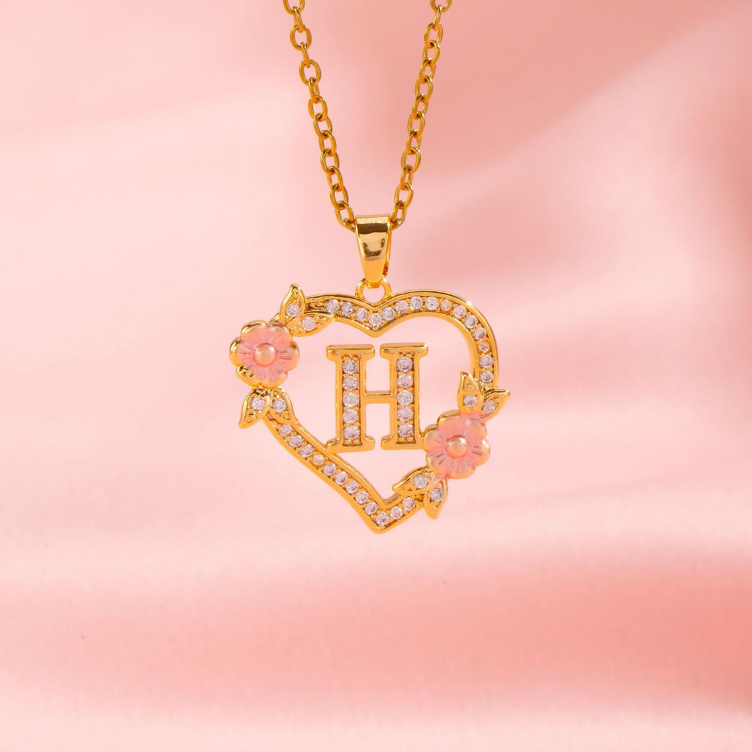Collier initiale charme floral | Or
