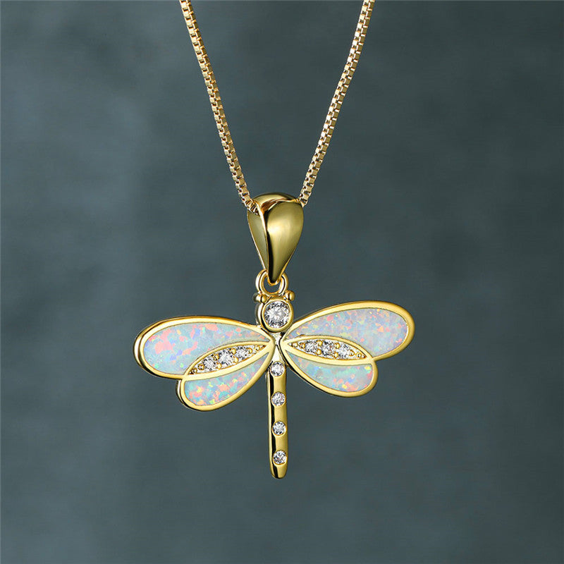 Collier libellule avec opale | Or