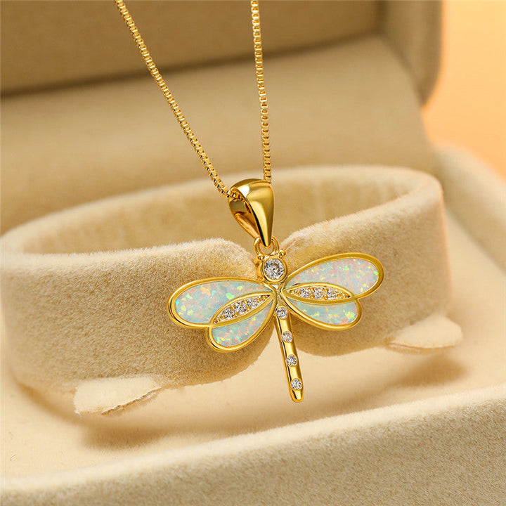 Collier libellule avec opale | Or