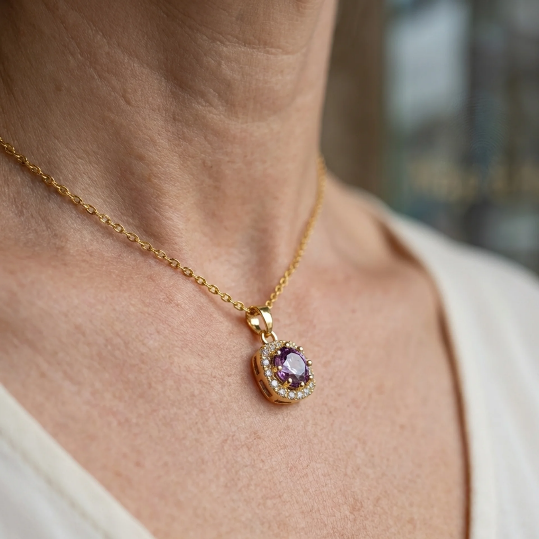 Collier pave carré en améthyste | Or