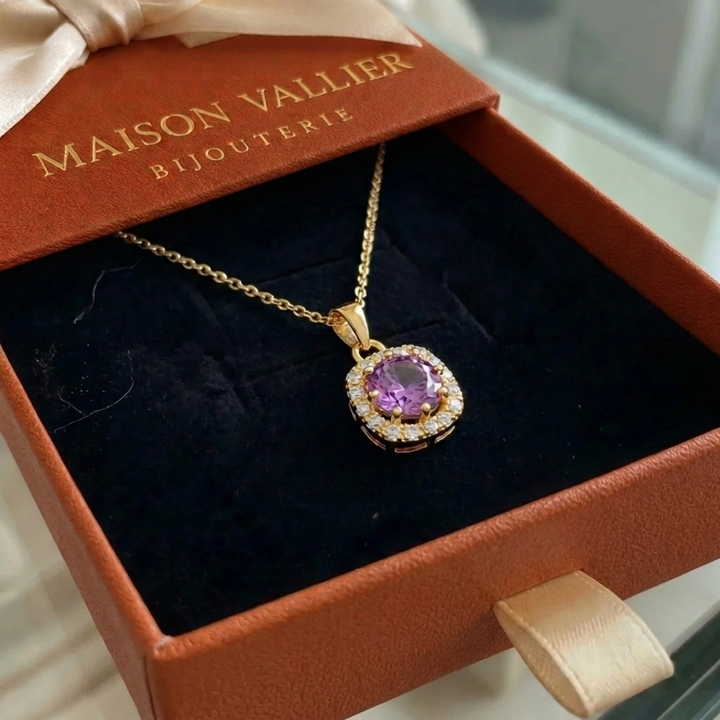 Collier pave carré en améthyste | Or