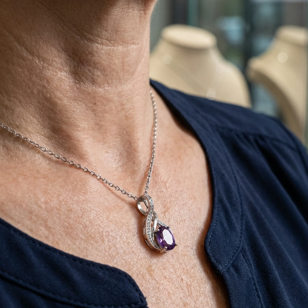 Collier pave infini en améthyste | Or blanc