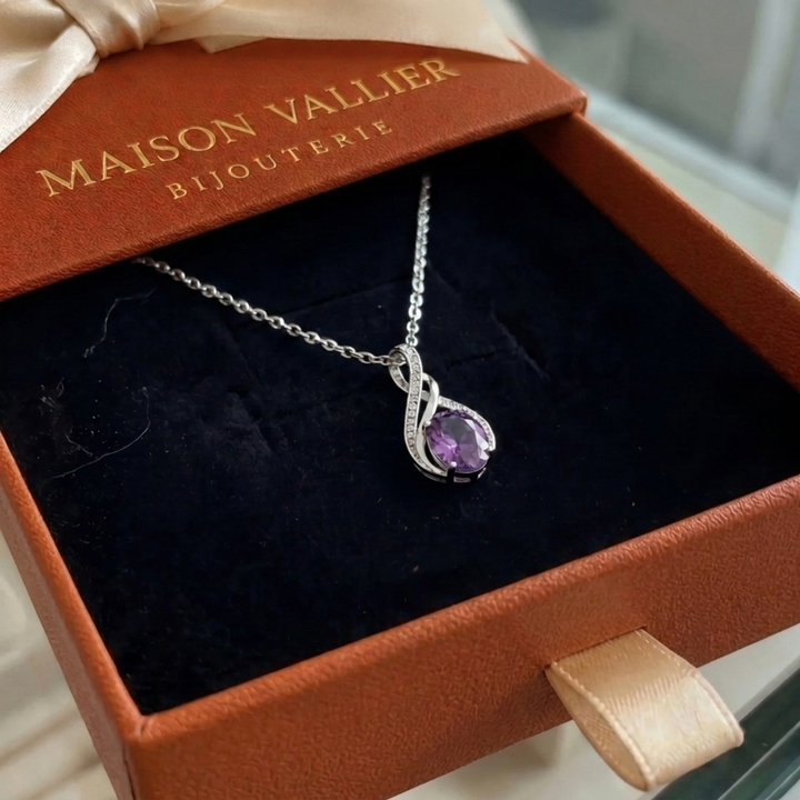 Collier pave infini en améthyste | Or blanc