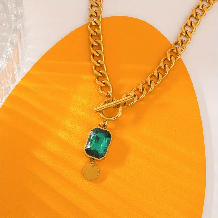 Collier pendentif chaîne émeraude épais | Or