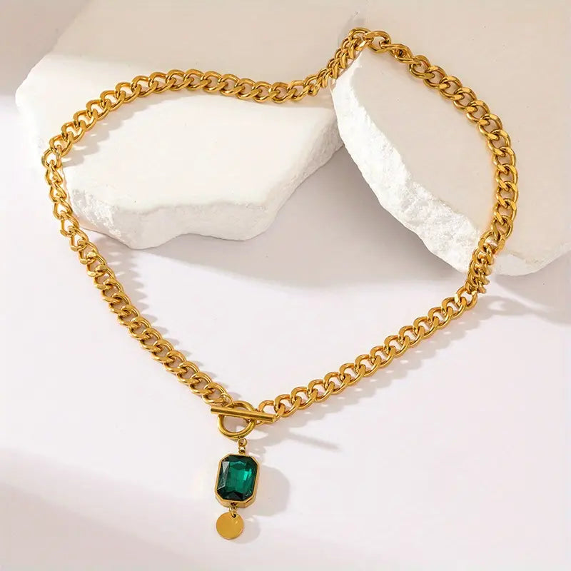 Collier pendentif chaîne émeraude épais | Or