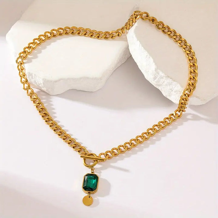 Collier pendentif chaîne émeraude épais | Or