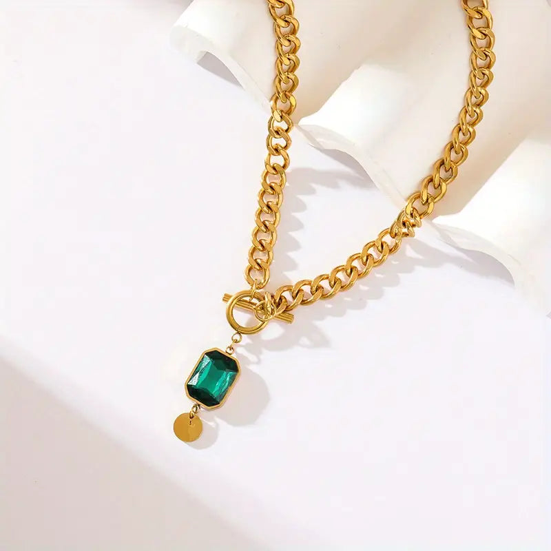 Collier pendentif chaîne émeraude épais | Or