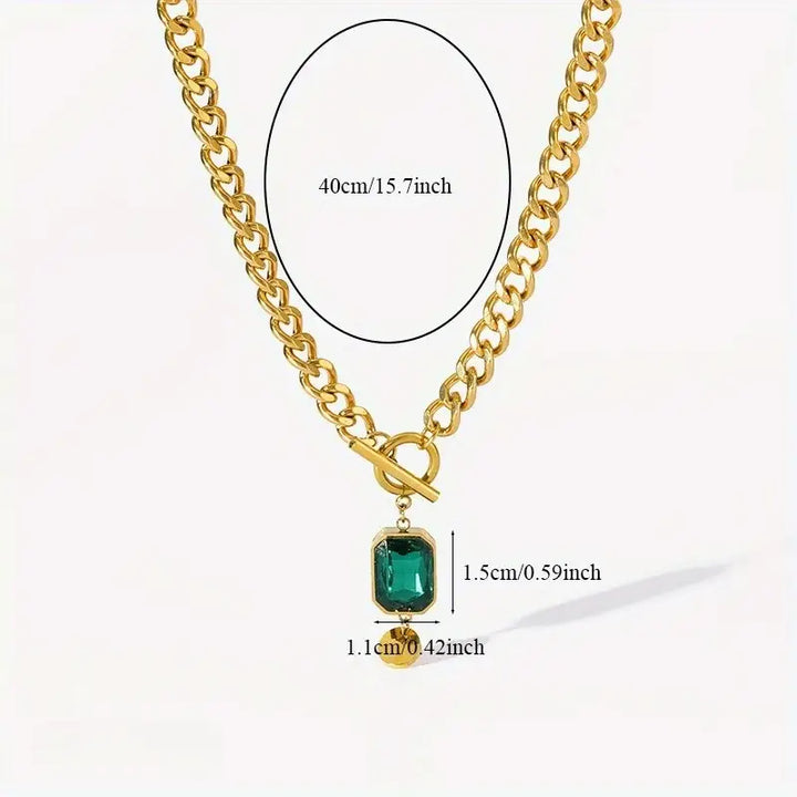 Collier pendentif chaîne émeraude épais | Or
